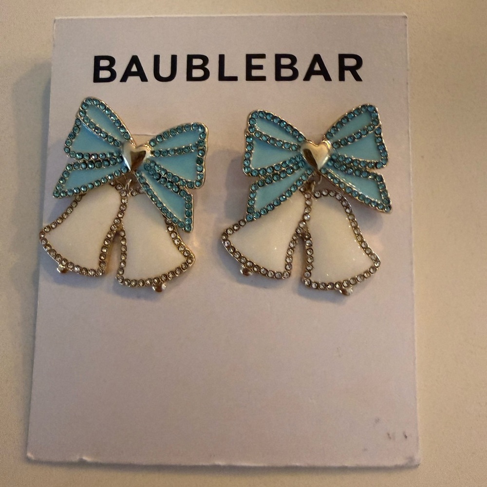 BaubleBar Aqua and Ivory Bow Earrings